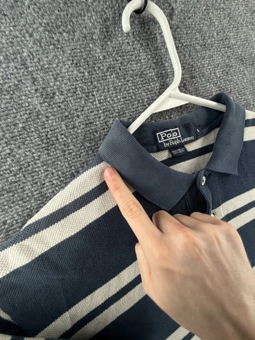 Polo Ralph Lauren Striped Blue White Short Sleeve Polo Shirt Men Cotton Mesh LG